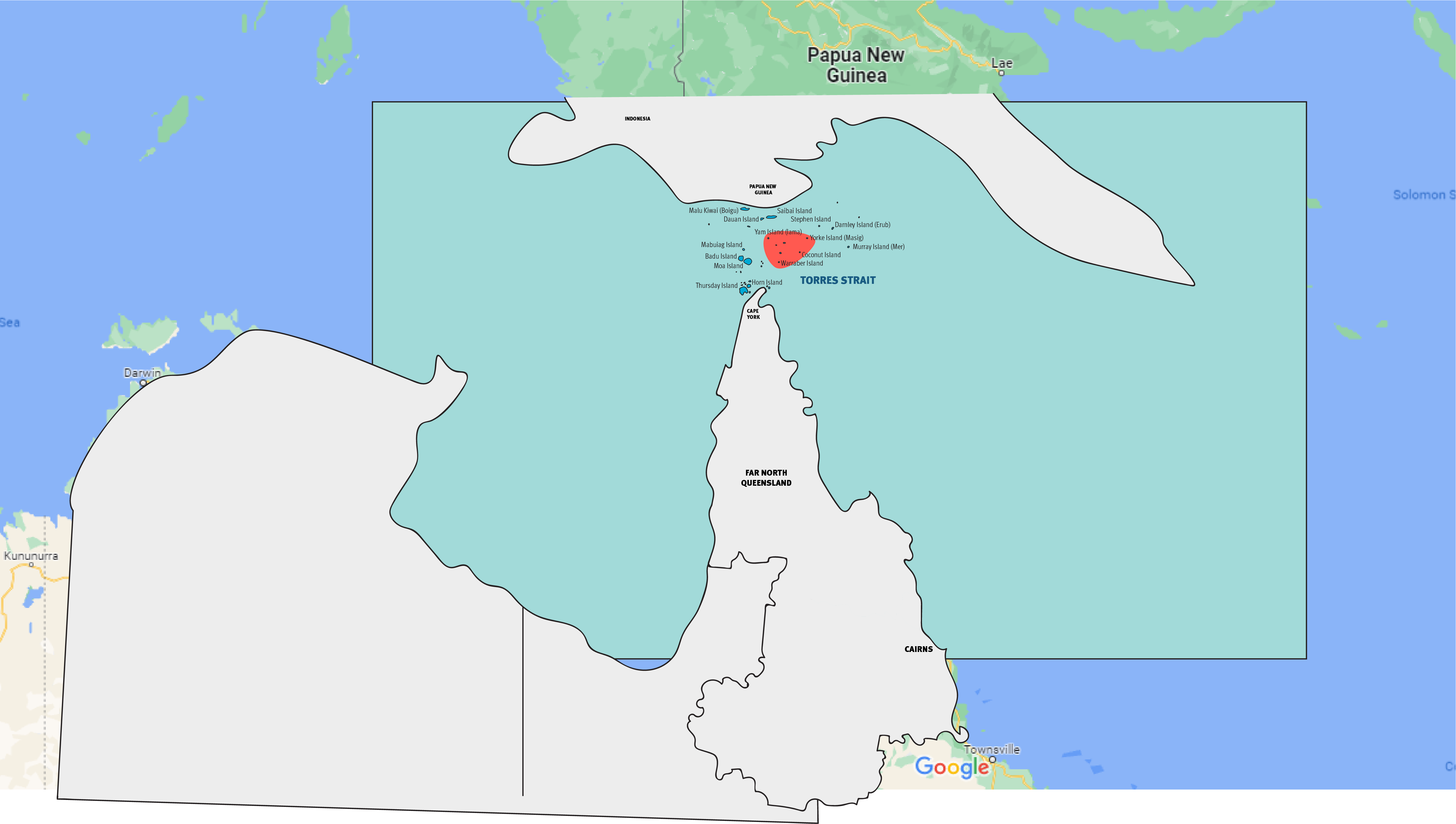 Map of the top of Australia identifying the location of the Torres Strait.
